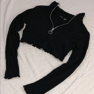 Black Half Zip Crop Top